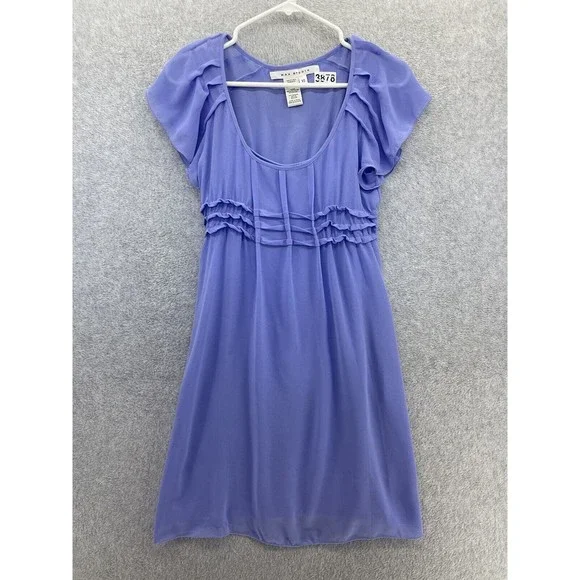 max studio purple dress Max Studio Maxi Dress Womens L Purple Boho Cottage Puff Sleeve Tiered Smocked